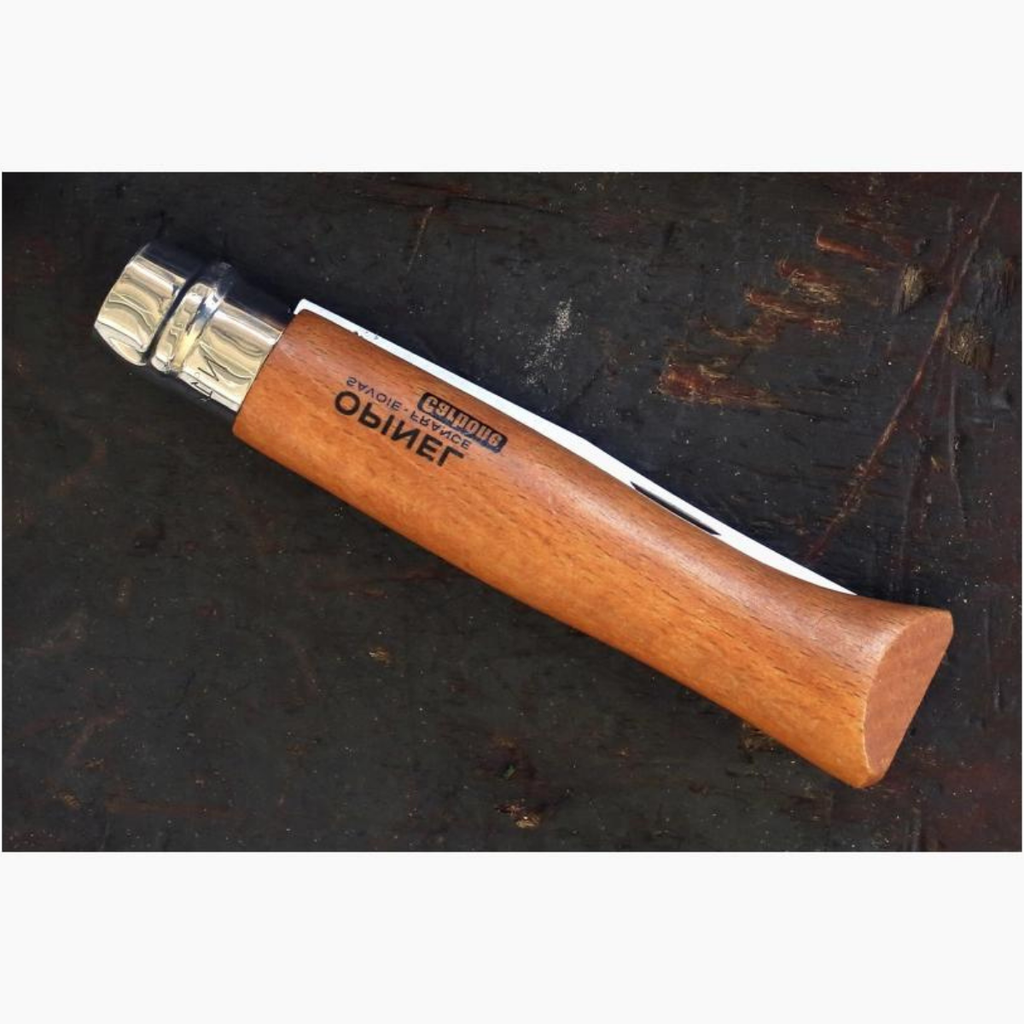 Coltello Opinel acciaio al carbonio lama 10 cm manico in faggio tascabile richiudibile