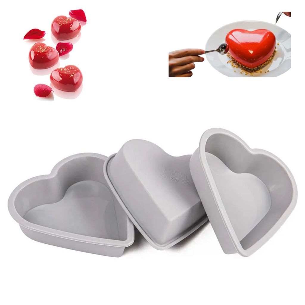 Set da 3 stampi in silicone per dolci stampo a forma di cuore attrezzi pasticceria mini cake