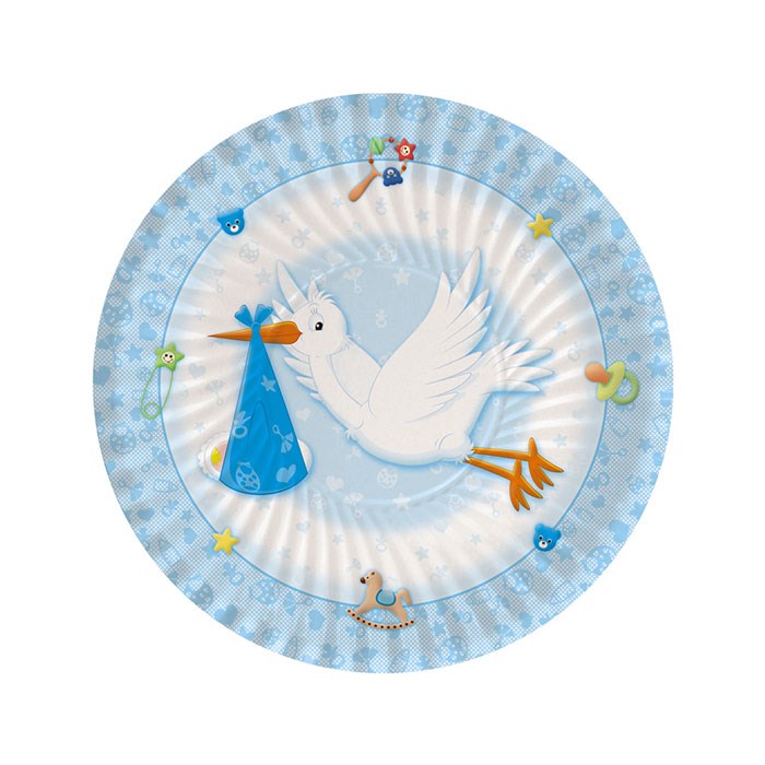 Piatti a tema nascita bambino benvenuto celeste 18 cm 8 pezzi in carta