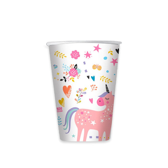 Bicchieri a tema unicorno misura 200 ml 8 pezzi in carta