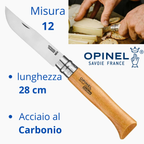Coltello Opinel acciaio al carbonio lama 12 cm grande, con manico faggio tascabile richiudibile