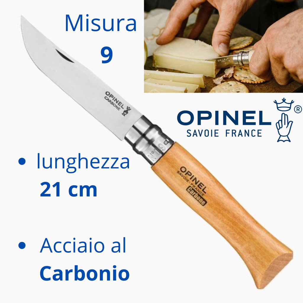Coltello Opinel acciaio al carbonio lama 9 cm manico faggio tascabile pieghevole