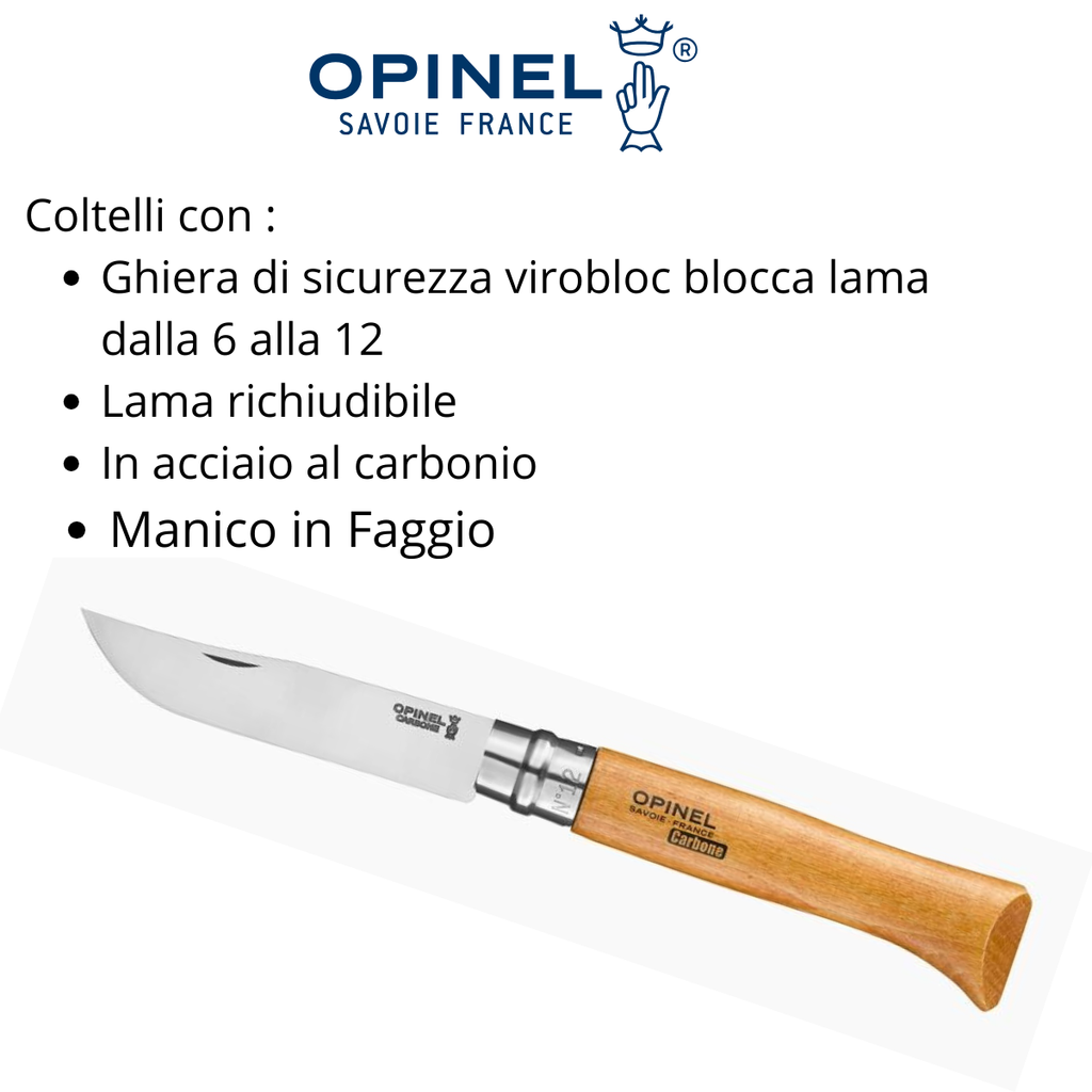 Coltello Opinel acciaio al carbonio lama 10 cm manico in faggio tascabile richiudibile