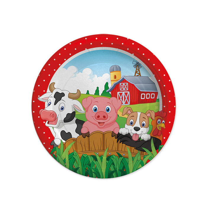 Piatti a tema fattoria 18 cm 8 pezzi in carta