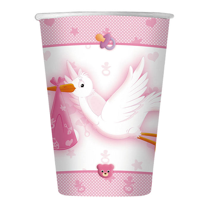 Bicchieri a tema nascita bambina rosa benvenuta misura 200 ml 8 pezzi in carta