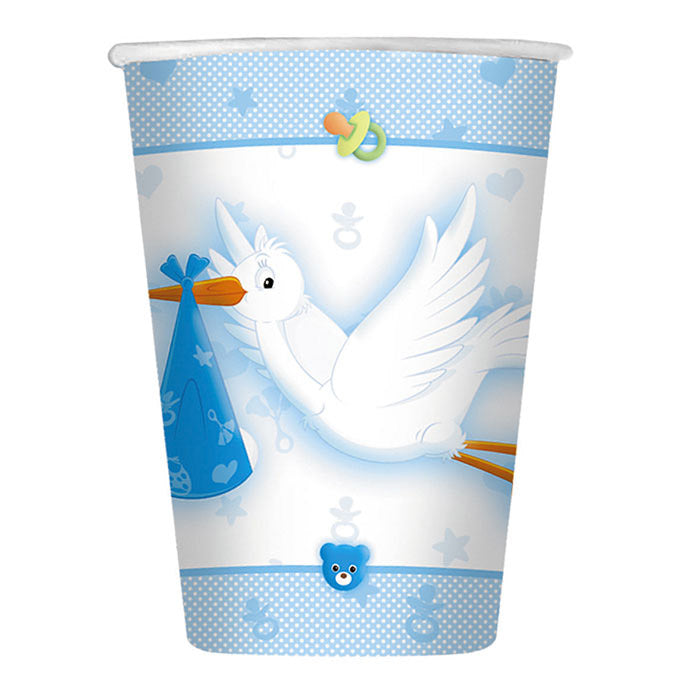 Bicchieri a tema nascita bambino celeste benvenuto misura 200 ml 8 pezzi in carta