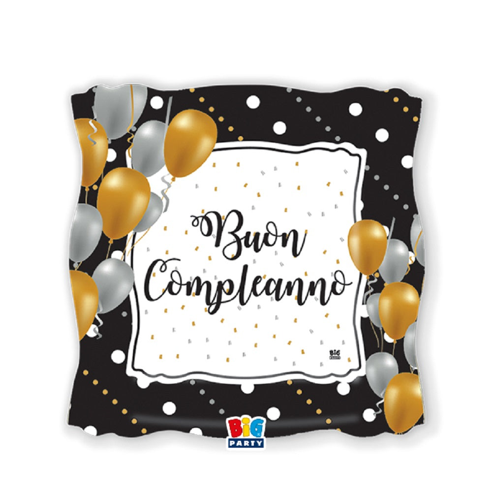 Piatti a tema buon compleanno 19x19 cm 8 pezzi in carta oro e nero