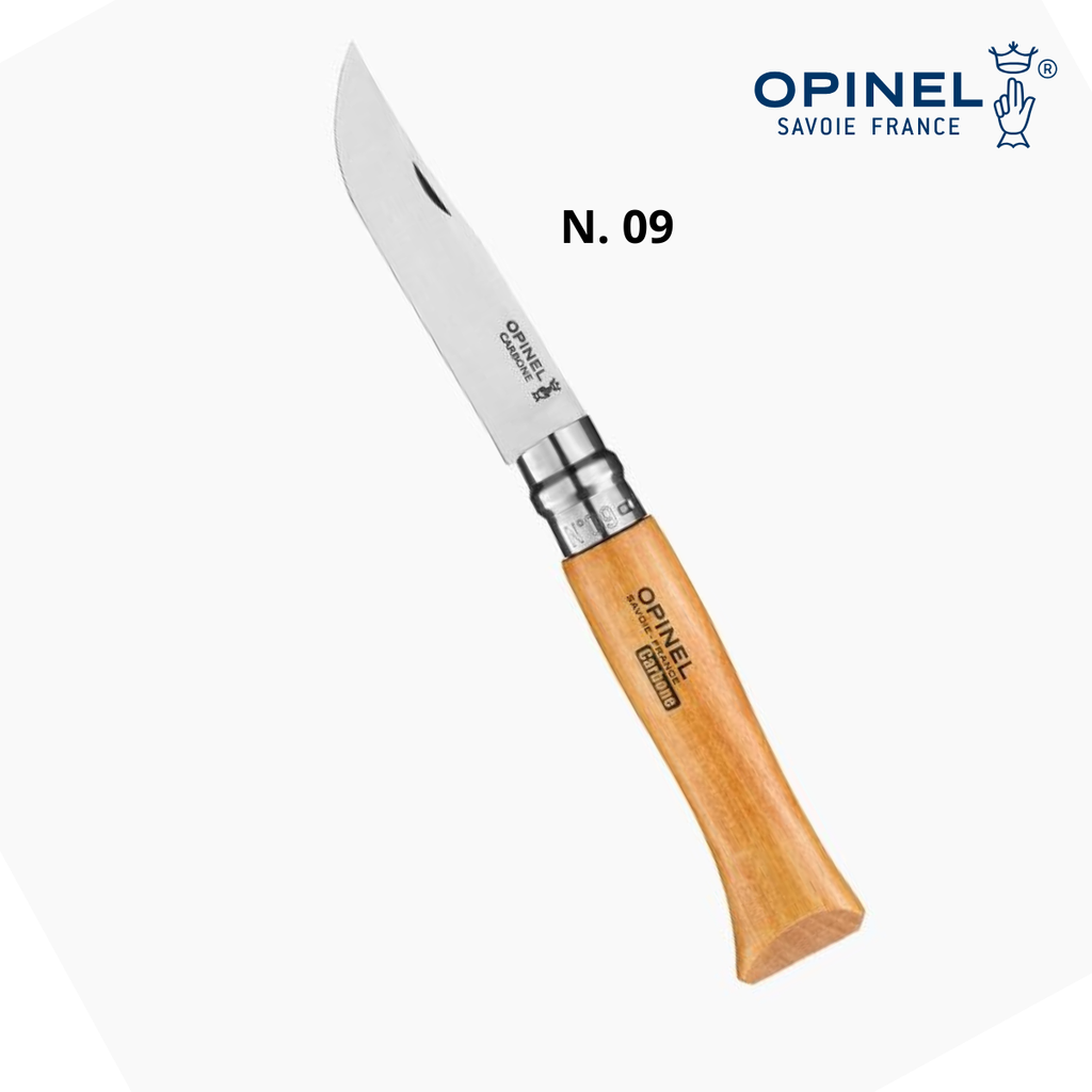 Coltello Opinel acciaio al carbonio lama 9 cm manico faggio tascabile pieghevole