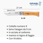 Coltello Opinel acciaio al carbonio lama 9 cm manico faggio tascabile pieghevole