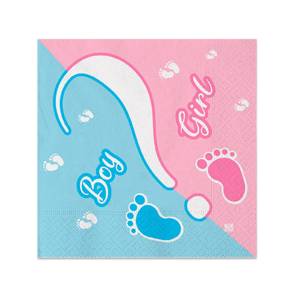 Tovaglioli a tema gender reveal festa di rivelamento del sesso del nascituro misura 25x25 cm 20 pezzi 2 veli in carta
