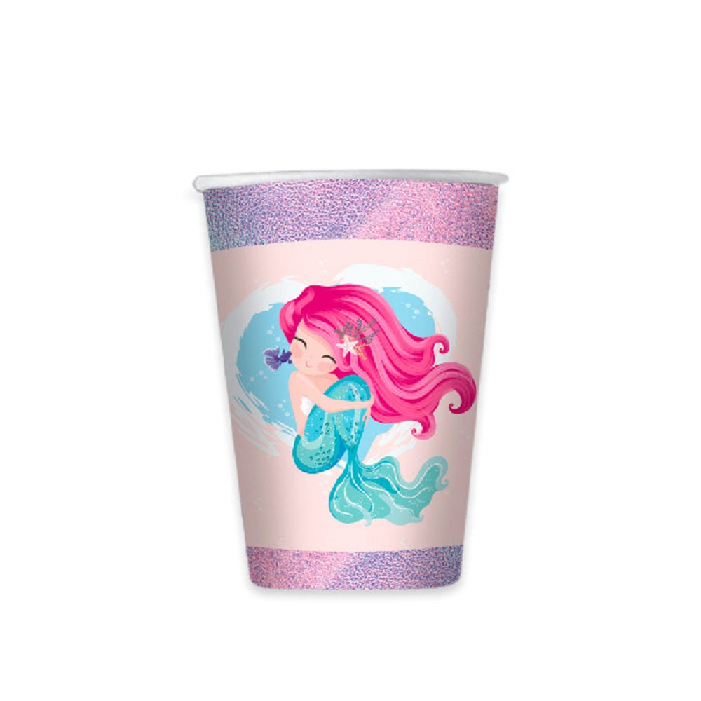 Bicchieri a tema sirena misura 200 ml 8 pezzi in carta