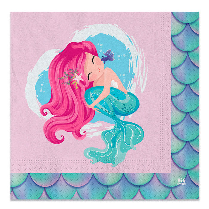 Tovaglioli a tema sirena misura 33x33 cm 20 pezzi 2veli in carta