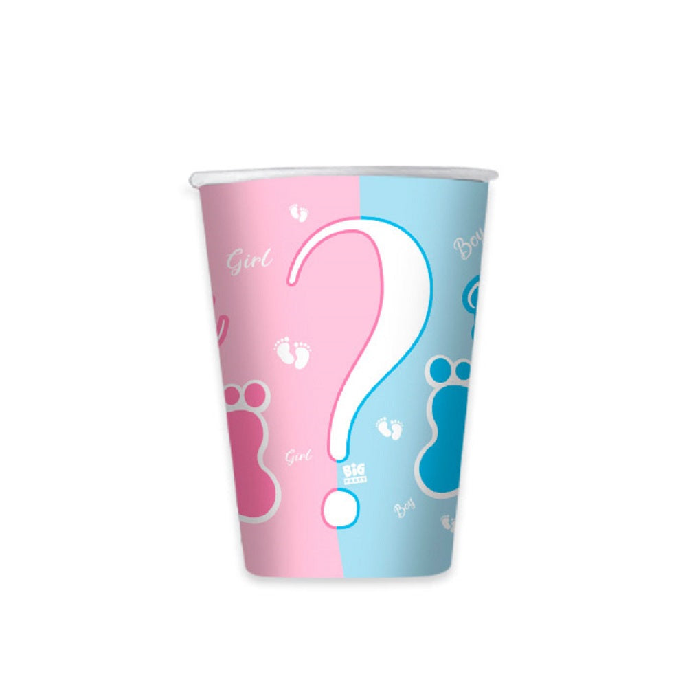 Bicchieri a tema gender reveal rivelazione sesso del nascituro misura 200 ml 8 pezzi in carta