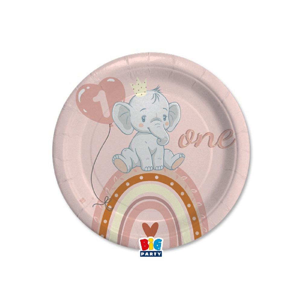 Piatti a tema primo compleanno  bambina rosa 18 cm 8 pezzi in carta