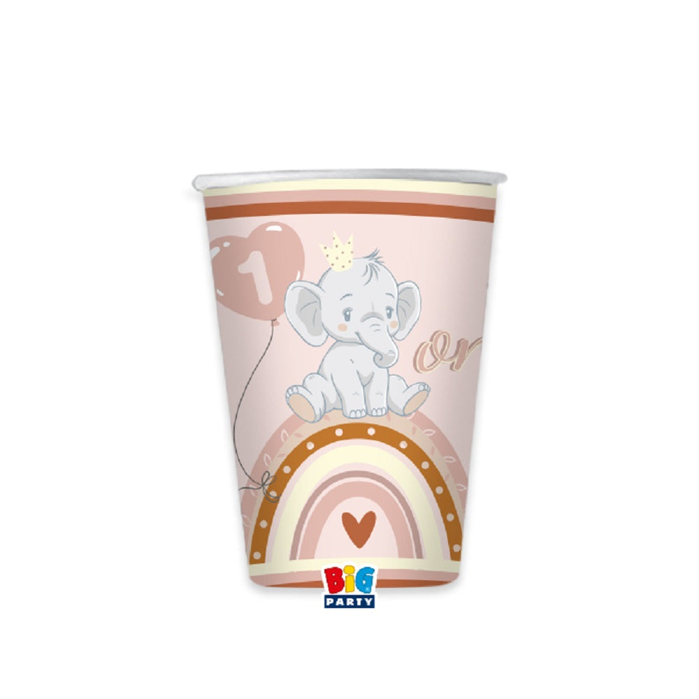 Bicchieri a tema primo compleanno bambina boho rosa misura 200 ml 8 pezzi in carta