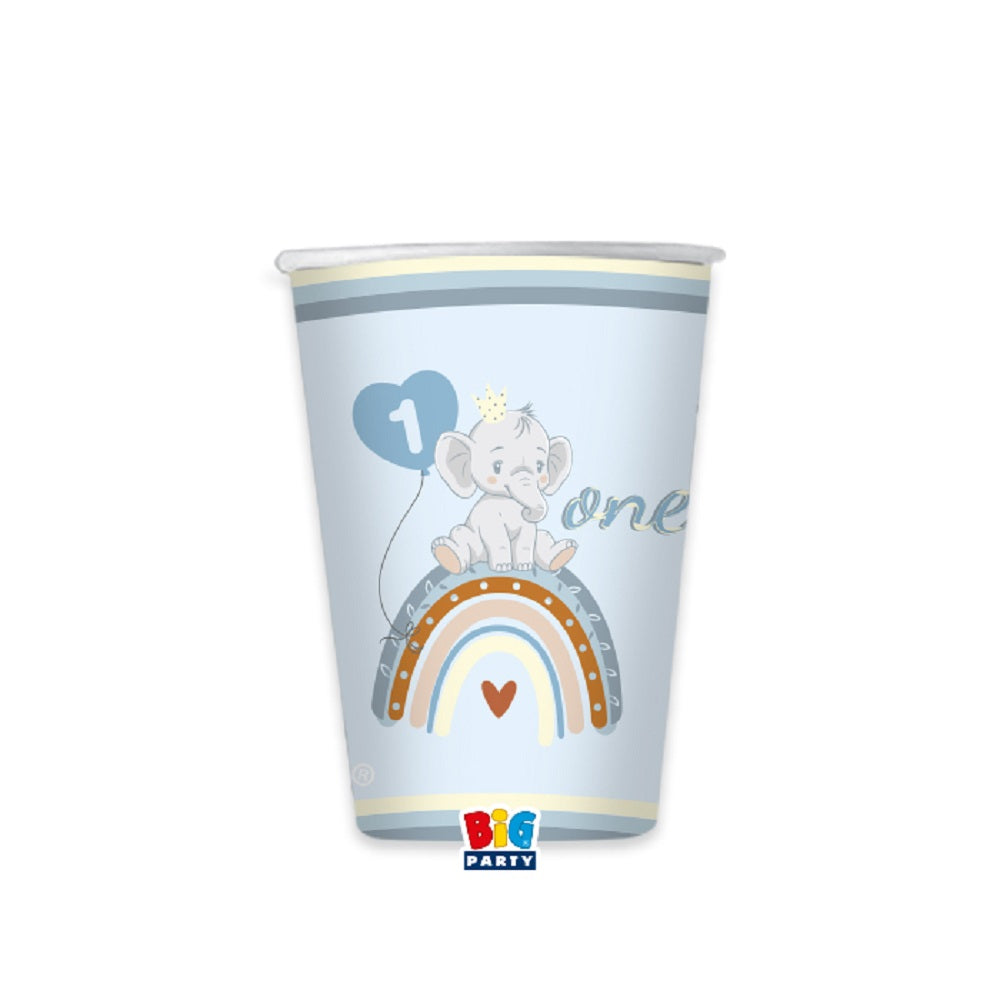 Bicchieri a tema primo compleanno bambino boho celeste misura 200 ml 8 pezzi in carta