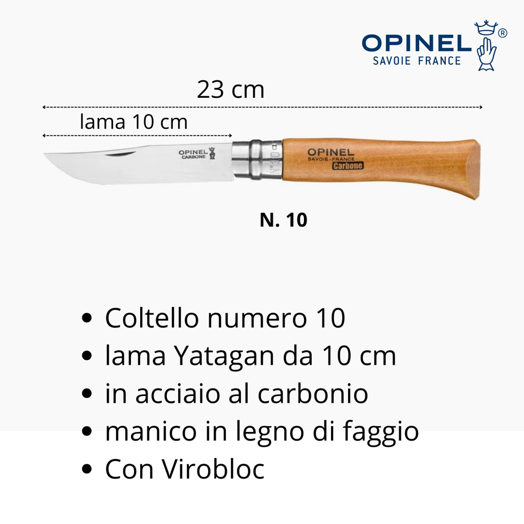 Coltello Opinel acciaio al carbonio lama 10 cm manico in faggio tascabile richiudibile