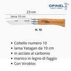 Coltello Opinel acciaio al carbonio lama 10 cm manico in faggio tascabile richiudibile
