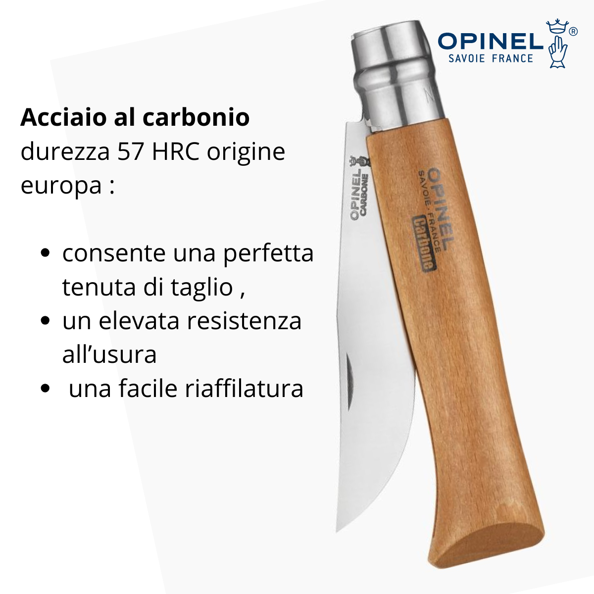 Coltello Opinel acciaio al carbonio lama 10 cm manico in faggio tascabile richiudibile