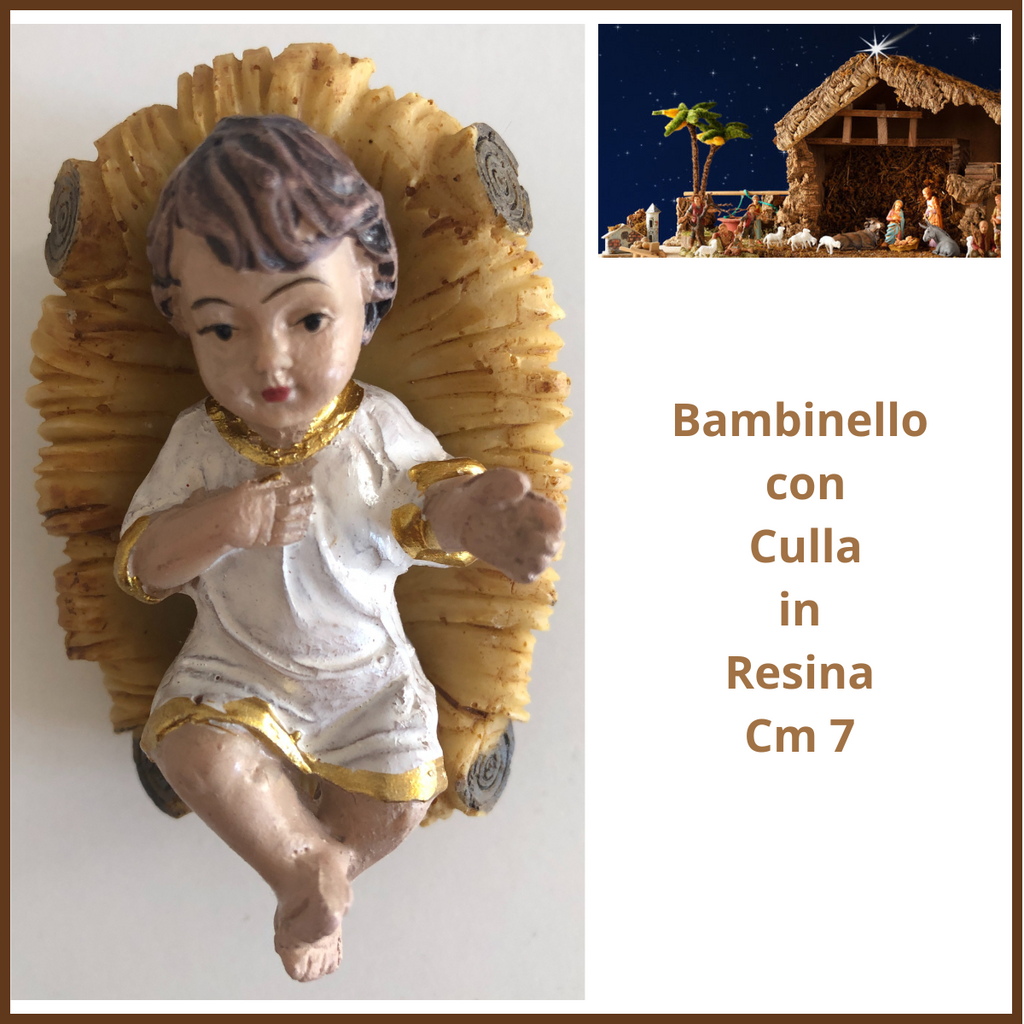 Bambinello con culla preseppe in resina 7 cm Statuina decorazioni natalizie Gesù bambino