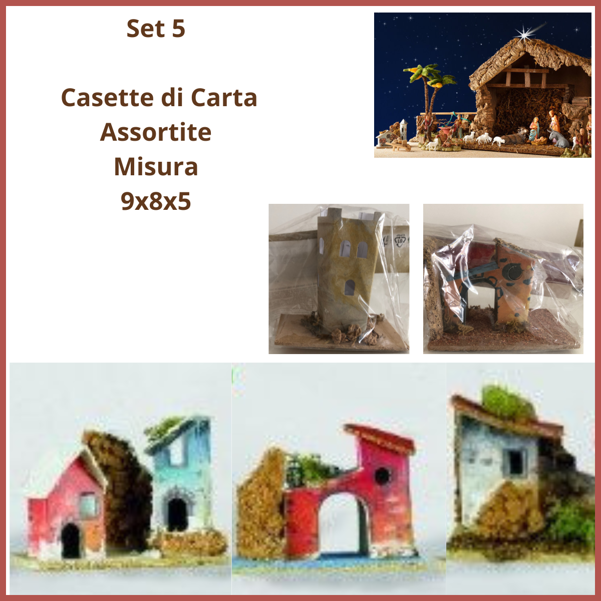 5 Casette per presepe artigianale cartapesta antico decorazioni natale vintage