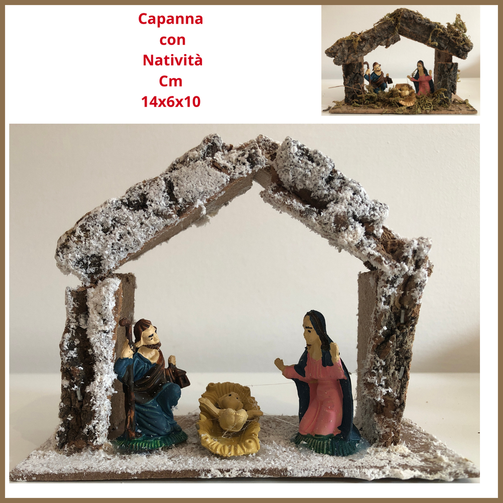 Capanna presepe artigianale natale nativita sacra famiglia decorazioni natalizie