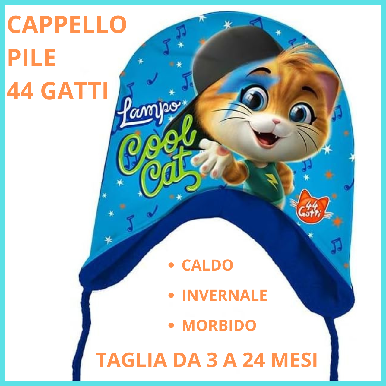 vendita di cappello in pile 44 gatti celeste con descrizione shoppinghome.it
