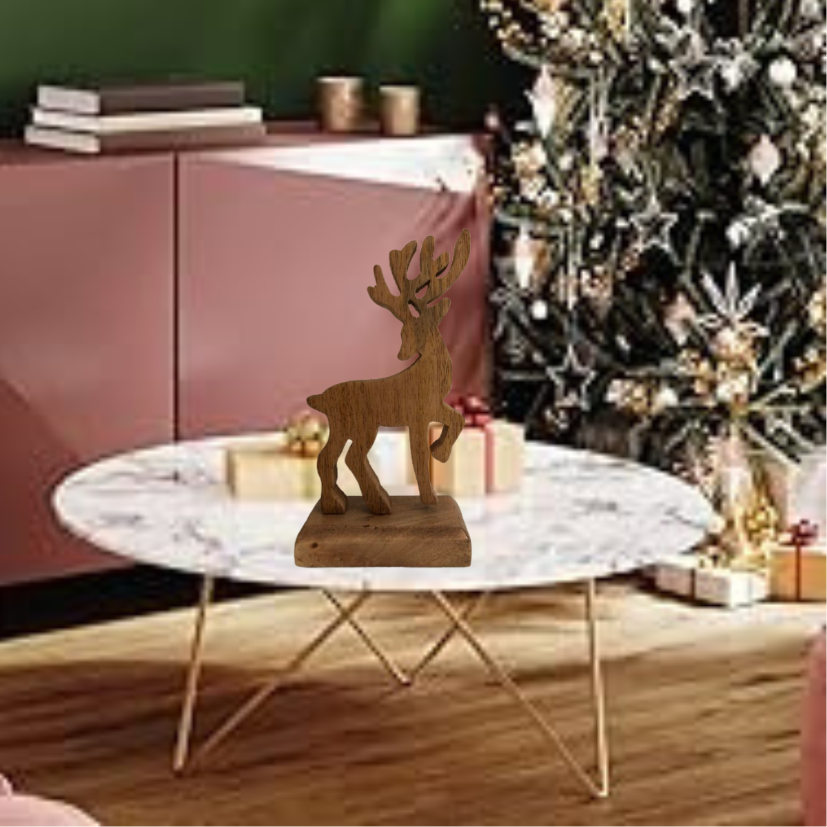 vendita di cervo in legno da 19 cm soprammobile idee regalo natalizie addobbi casa su tavolino soggiorno online shoppinghome.it