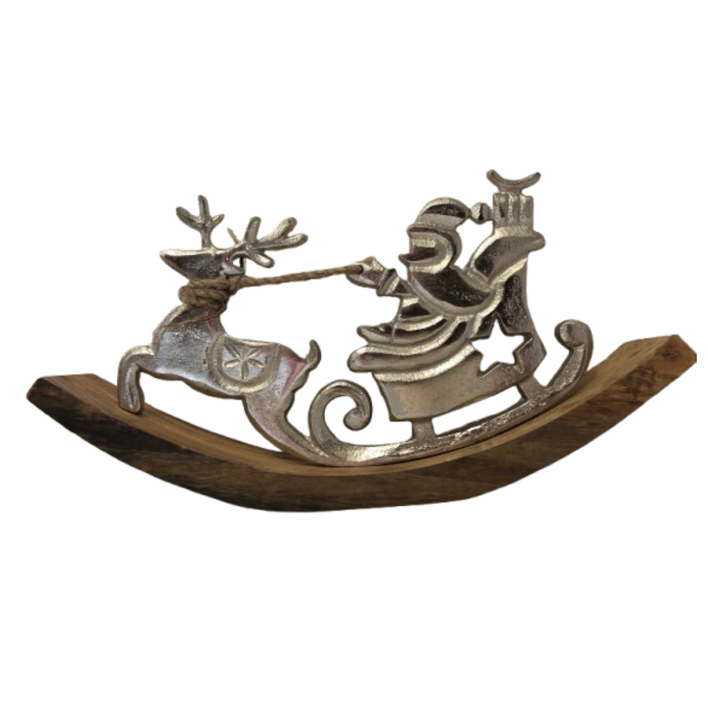 vendita di decorazione casa con babbo natale in metallo sulla slitta con base a dondolo in legno online shoppinghome.it