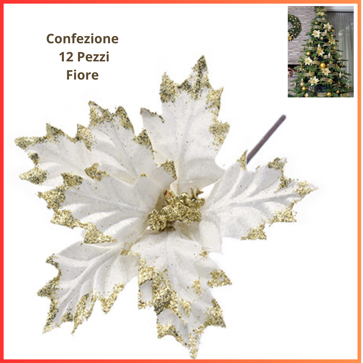 Fiori Set 12 pz Decorazioni per albero di natale addobbi Bianco e oro