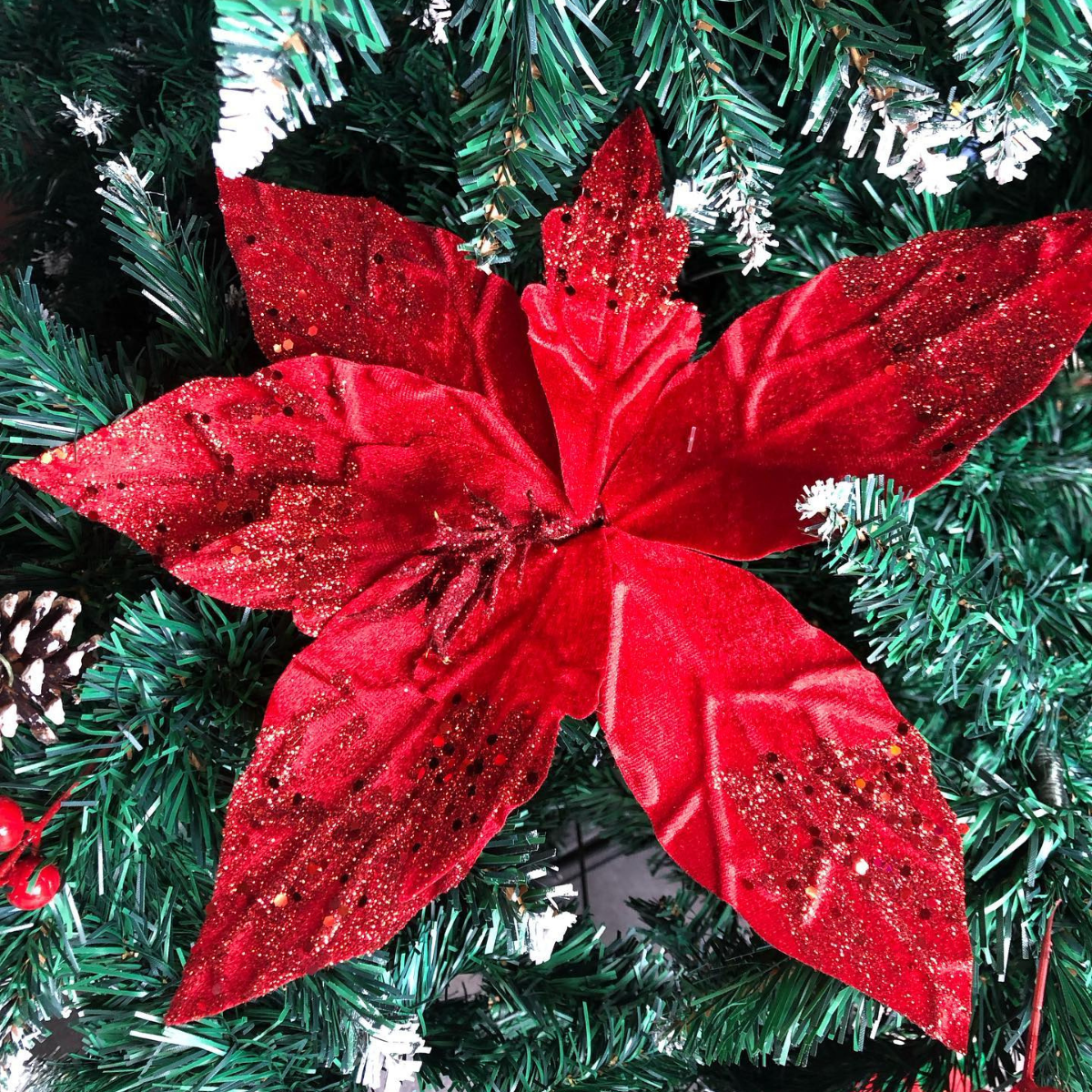 Fiori albero di Natale Rosso 5 pz Decorazioni natalizie vintage addobbi
