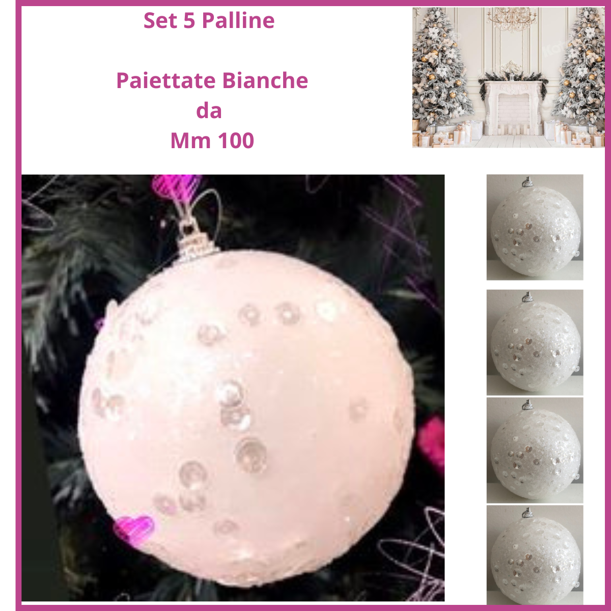 vendita di pallina bianca 100 mm con sfondo albero di natale con paillettesshoppinghome.it