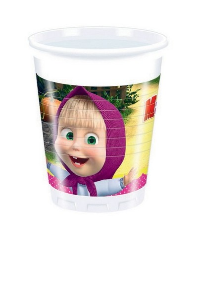 Bicchieri a tema masha e orso misura 200 ml 8 pezzi in carta originali