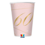 Bicchieri a tema buon 60° compleanno rosa gold misura 200 ml 8 pezzi in carta