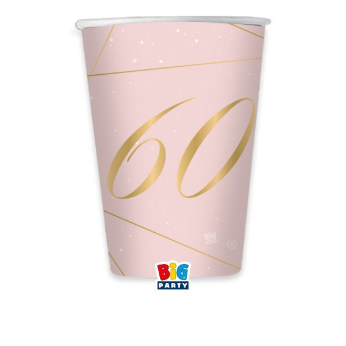 Bicchieri a tema buon 60° compleanno rosa gold misura 200 ml 8 pezzi in carta
