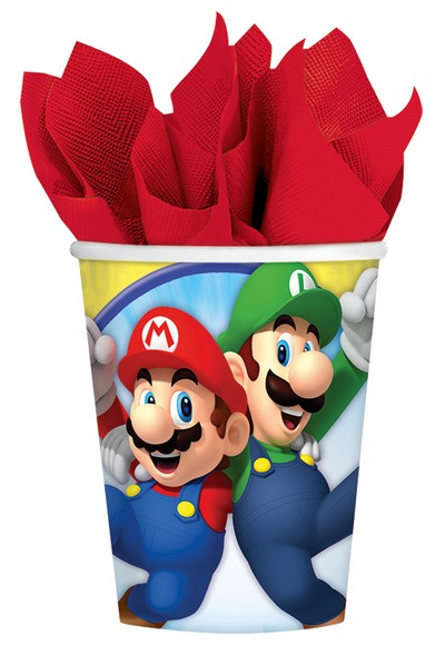 Bicchieri a tema super mario bros 250 ml 8 pezzi in carta originali