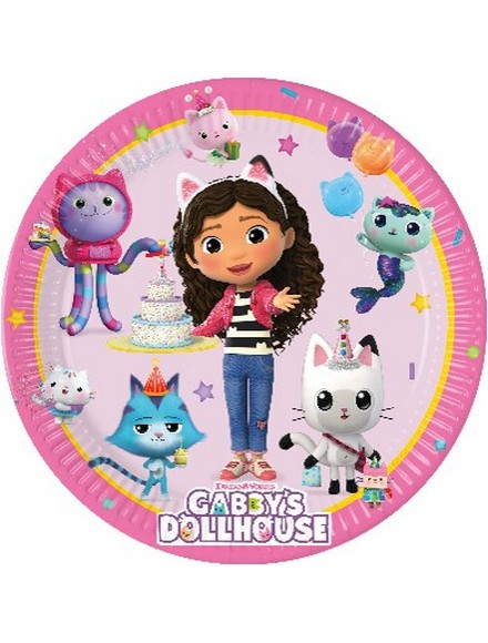 Piatti a tema gabby doll's house 23 cm 8 pezzi in carta originali