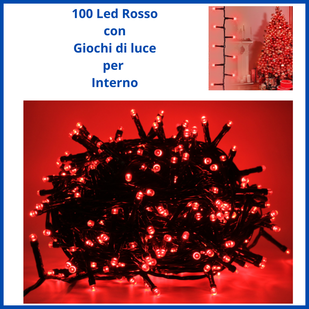Luci di natale 100 led Rosso catena luminosa decorazioni natalizie albero e presepe