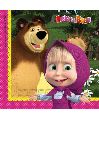 Tovaglioli a tema masha e orso misura 33x33 cm 20 pezzi 2veli in carta originali